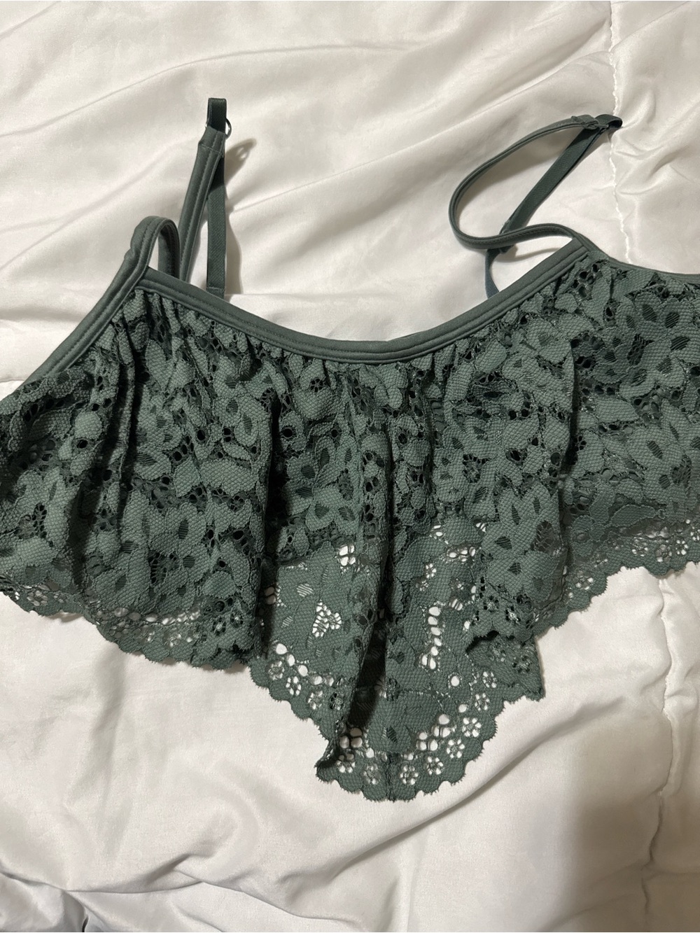 Lace Flounce Bralette - Forest Green